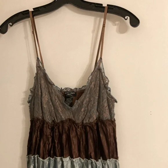 Vintage Guess Ruffled Baby Doll Dress Women's S Brown Teal Fairy Lace Y2K - Picture 5 of 10